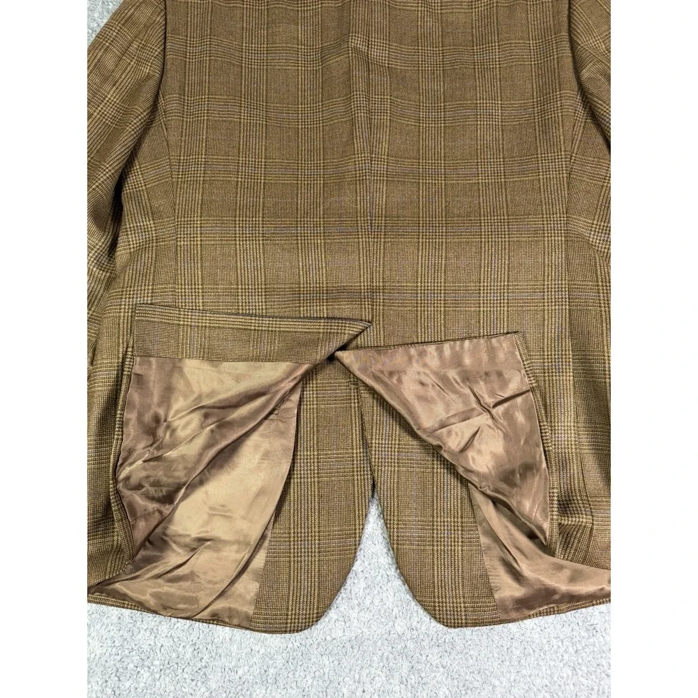 Brooks Brothers 346 Blazer Mens 42S Brown Glen Plaid 100% Wool Two Button Jacket